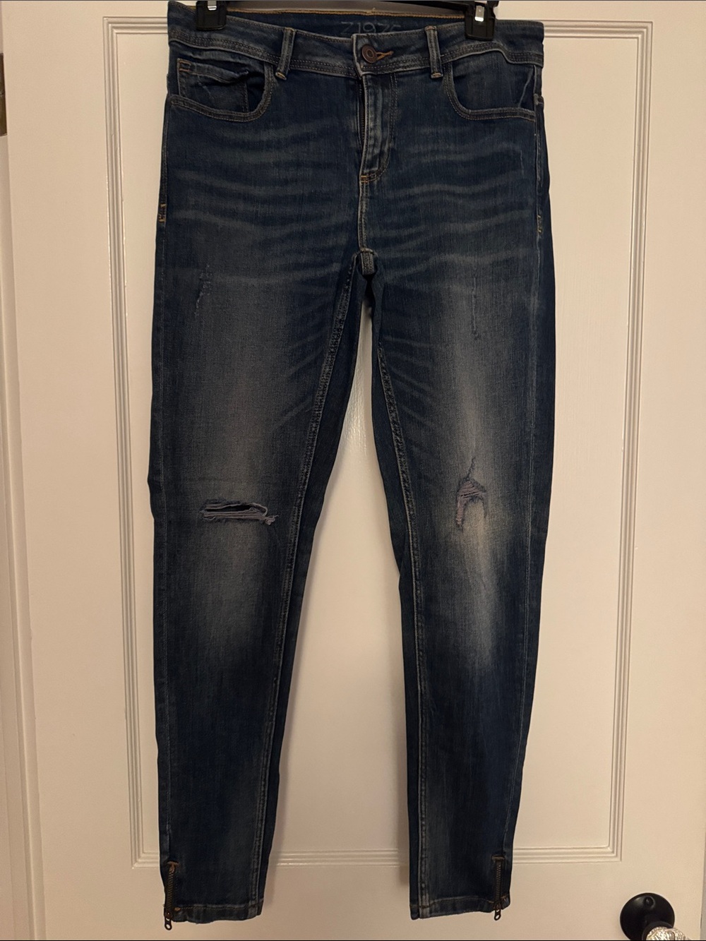 Zara Men's Skinny Jeans in Dark Blue with Ankle Zips